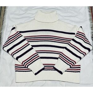 NWT‎ Madewell Wide Ribbed Striped Turtleneck Sweater Size L